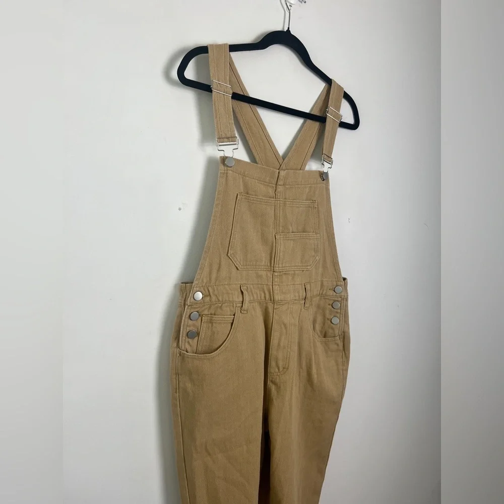 NEW Anrabess Small 4/6 Khaki Cross Back Design Denim Overalls - Picture 9 of 14
